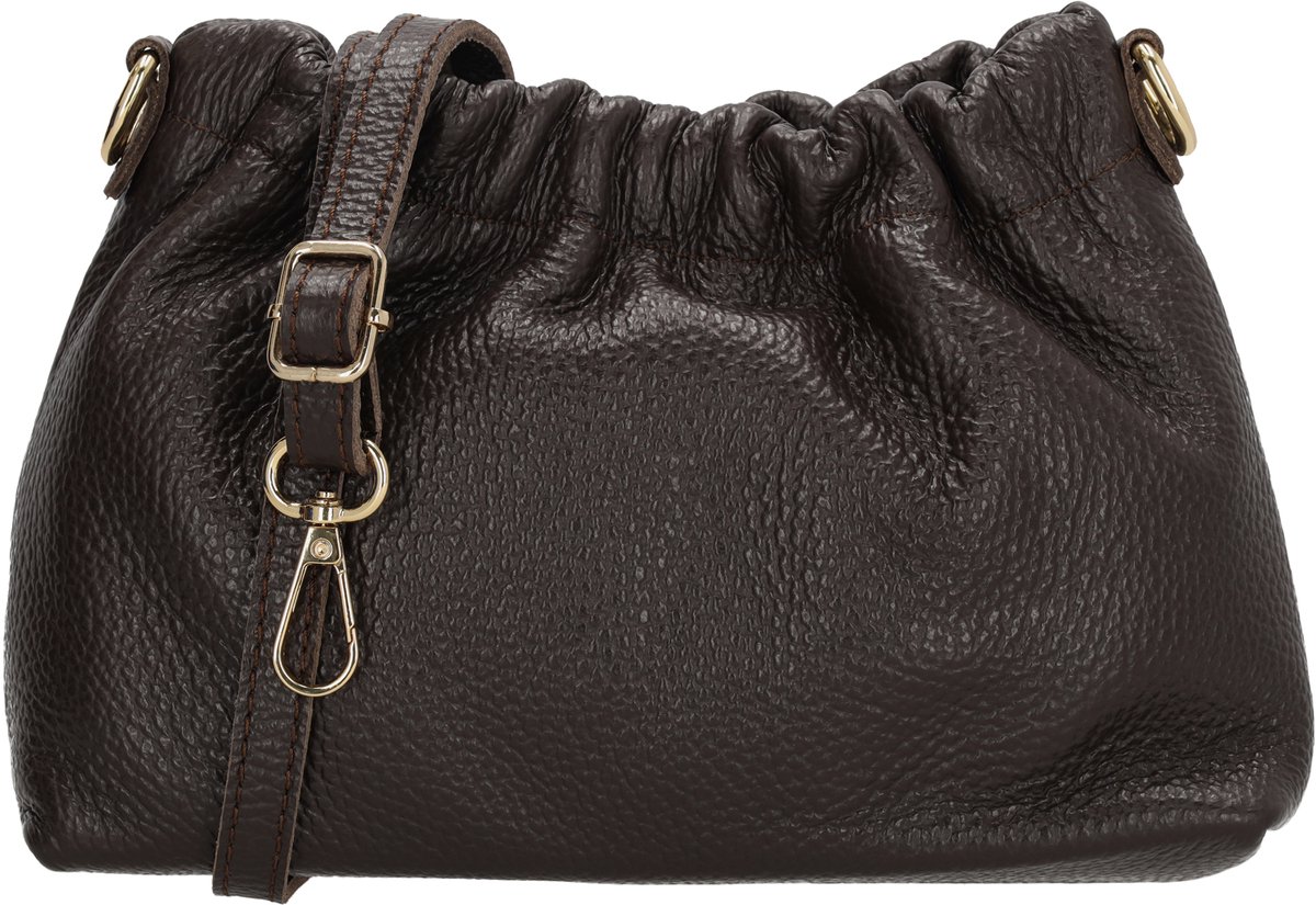 Charm London Vittoria Crossbodytas - Damestas - Schoudertas - Drukknoopsluiting - Verstelbare Schouderband - Afneembare Schouderband - Leren Dames Tas - Donkerbruin