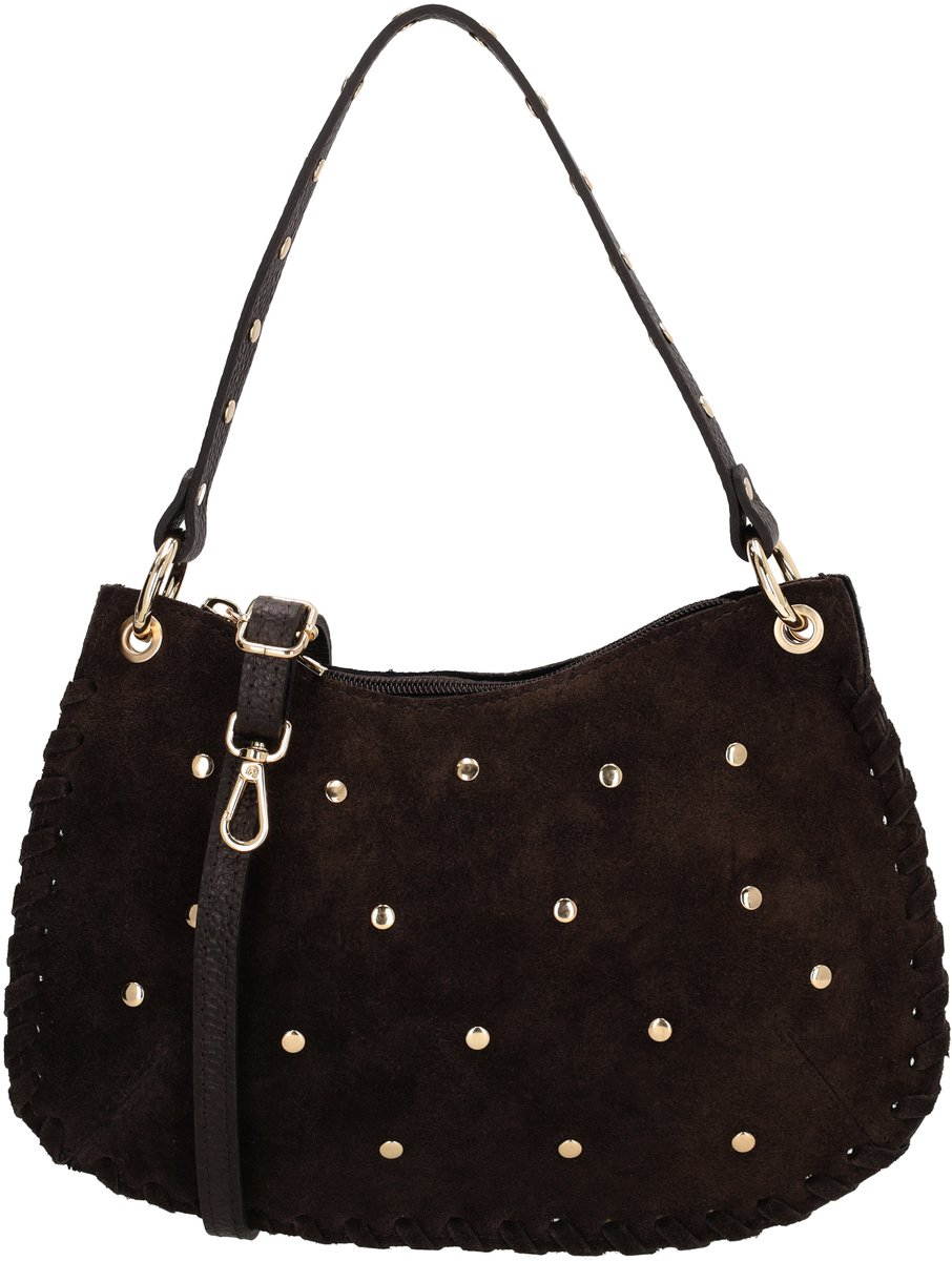 Charm London Vittoria Crossbodytas - Suede Look - Damestas - Schoudertas - Afneembaar Handvat - Verstelbare Schouderband - Ritsvak - Leren Dames Tas - Donkerbruin