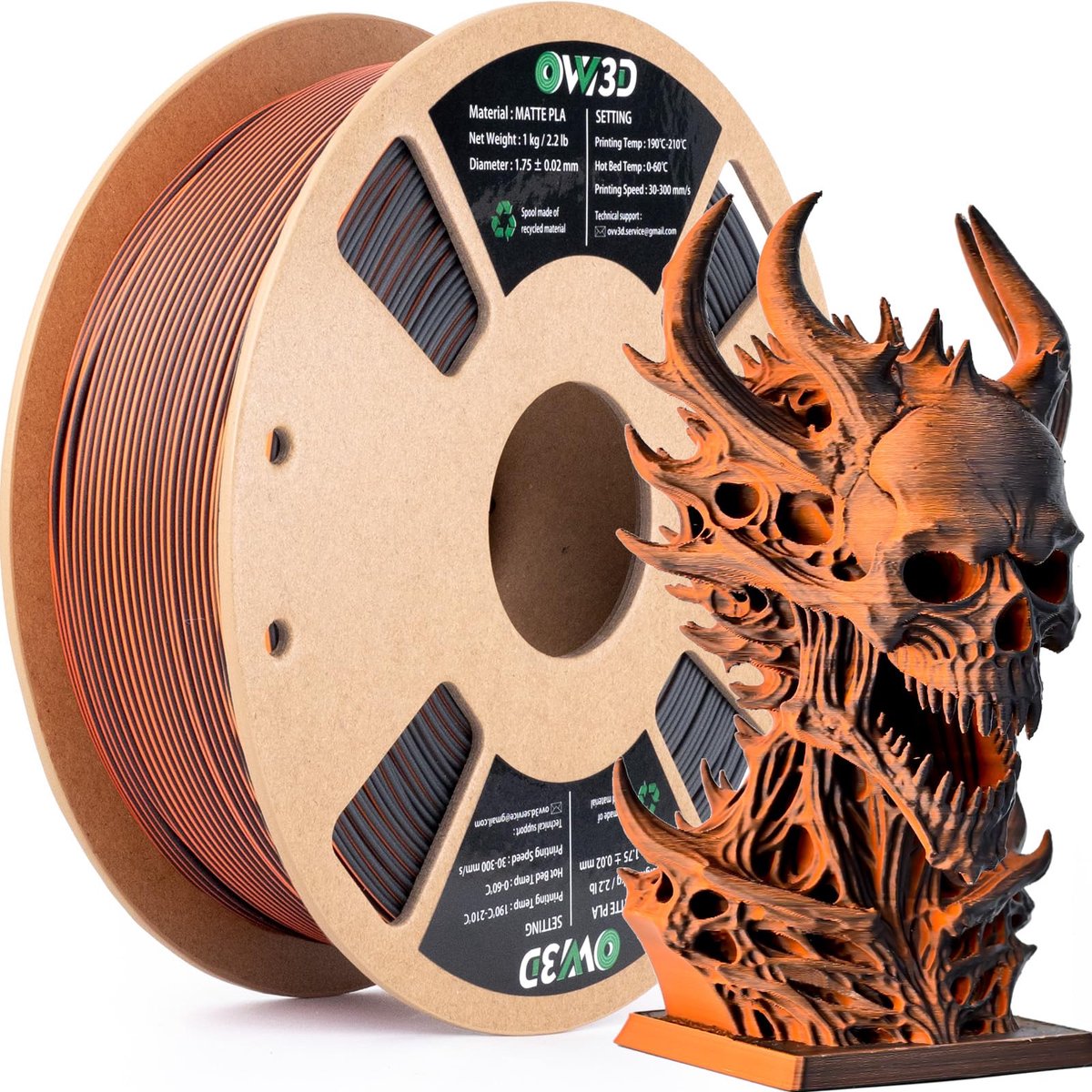 OVV3D PLA Filament 1.75mm 1kg, Matte Dual-Color Co-extrusion Black Orange 3D Printer Filament, High Precision 3D - ShopVlot