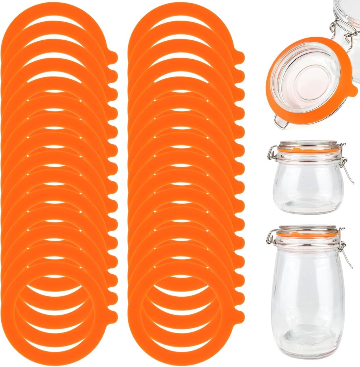 Set van 30 Herbruikbare Siliconen Rubber Ringen voor Inmaakpotten, Vervangende Dichtingen voor Glazen Potten, Ideaal voor Inmaken en Bewaren, 68x92mm, Oranje