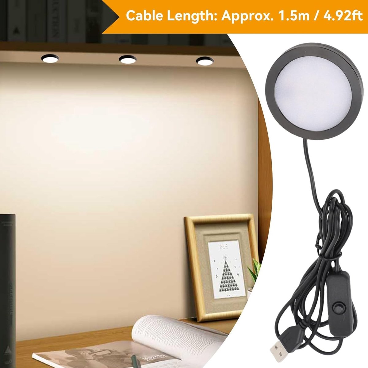 Mini LED-Spot - Wit - 1,5 m - Dimbare Inbouwlamp met USB-Aansluiting - Voor Keuken, Slaapkamer of Wandplanken