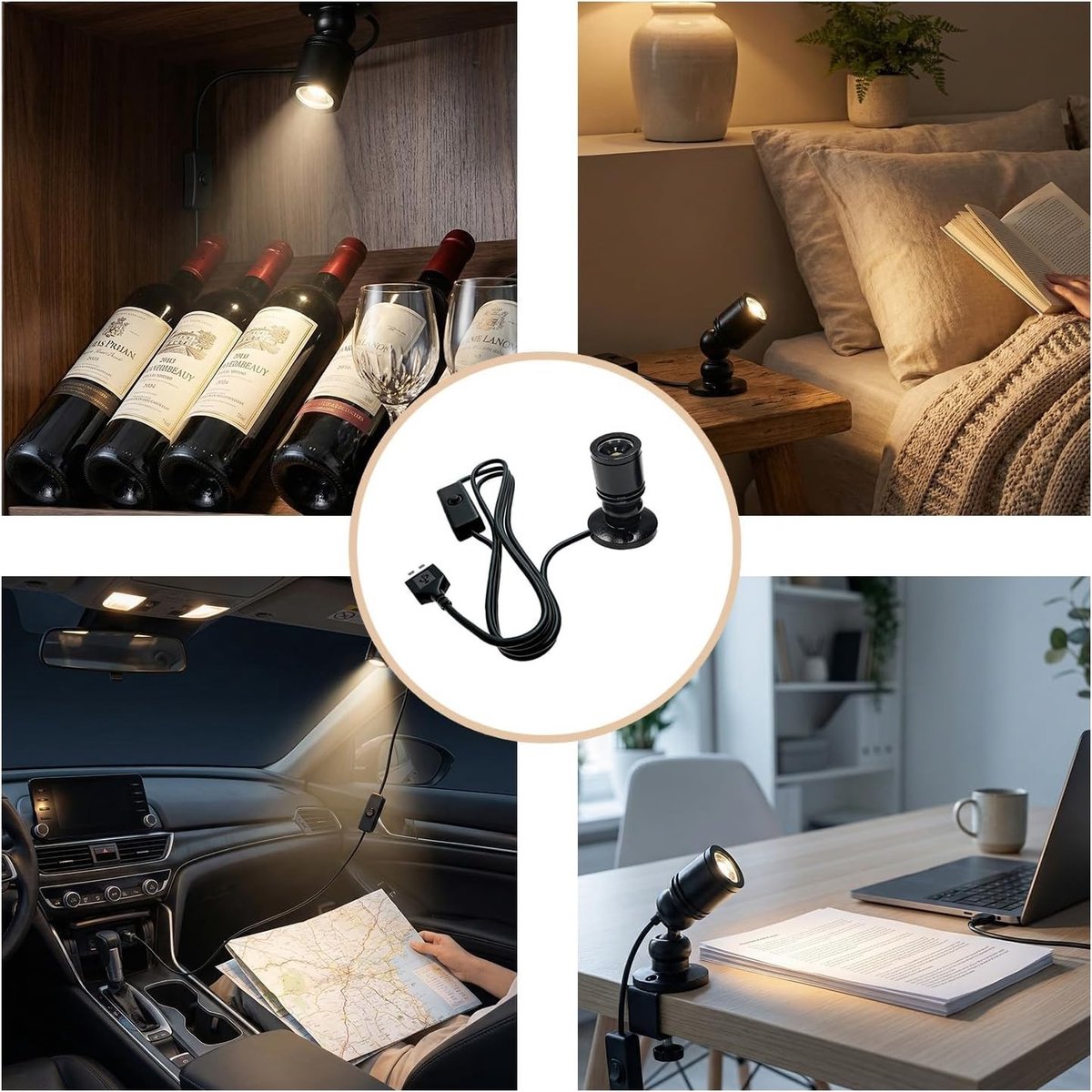 Dimbare Mini USB LED-Spotverlichting - Wit - 2 m Kabel - Compact en Stijlvol - Voor Accentverlichting Binnenshuis