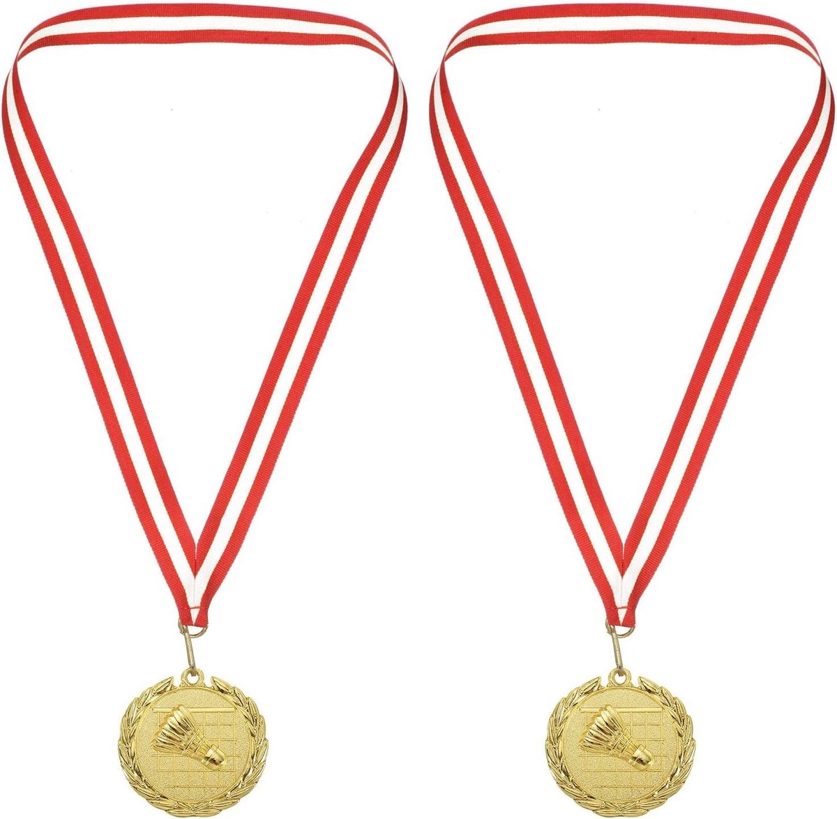 Gouden Medailles - Sportprijzen - Sportwedstrijden Vieren - Met Rood-Wit Lint - 5 cm Diameter - Goud
