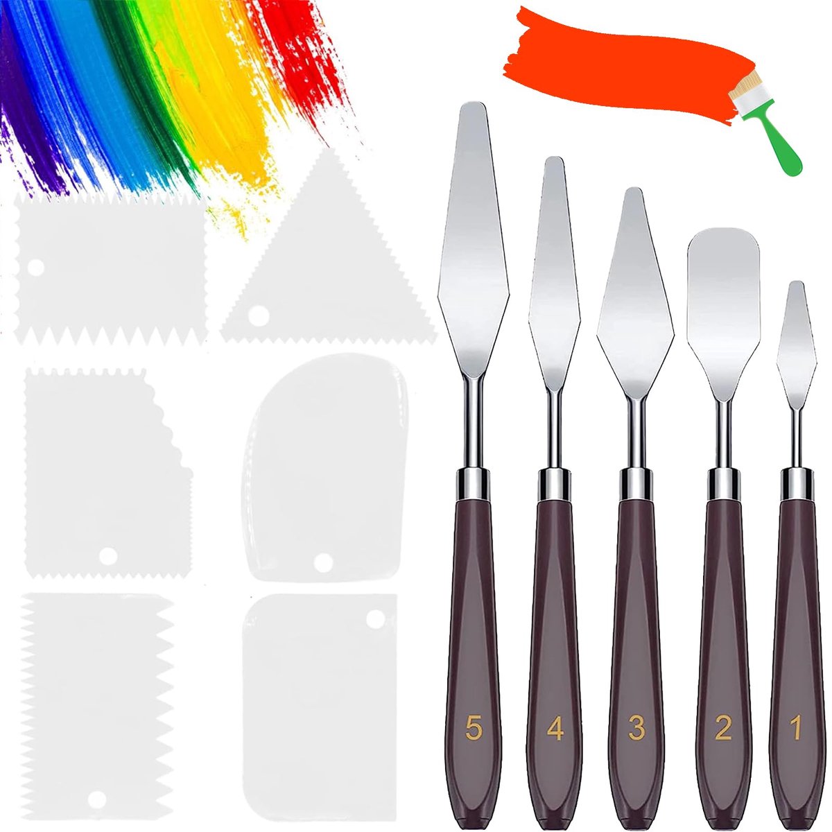 Structuurpasta set van 11 stuks - acrylspatels en paletmessen - ideaal voor schildertechnieken - ShopVlot
