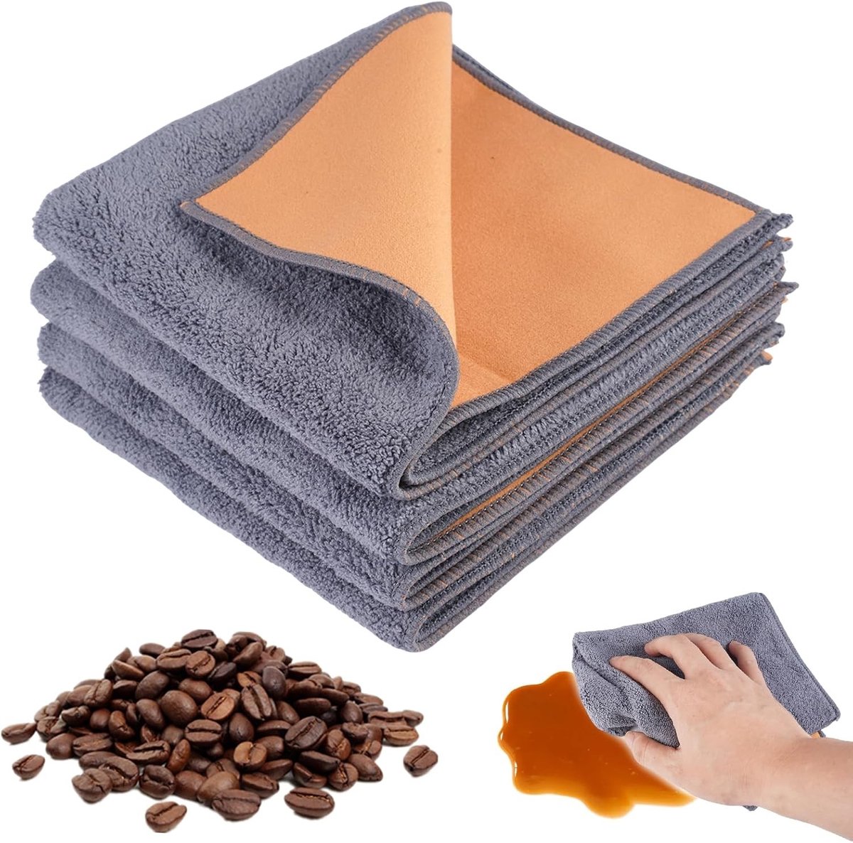 Set van 4 dubbelzijdige microvezeldoeken 30 x 30 cm voor barista's, ideaal voor het reinigen van zeefdragers en koffiemachines