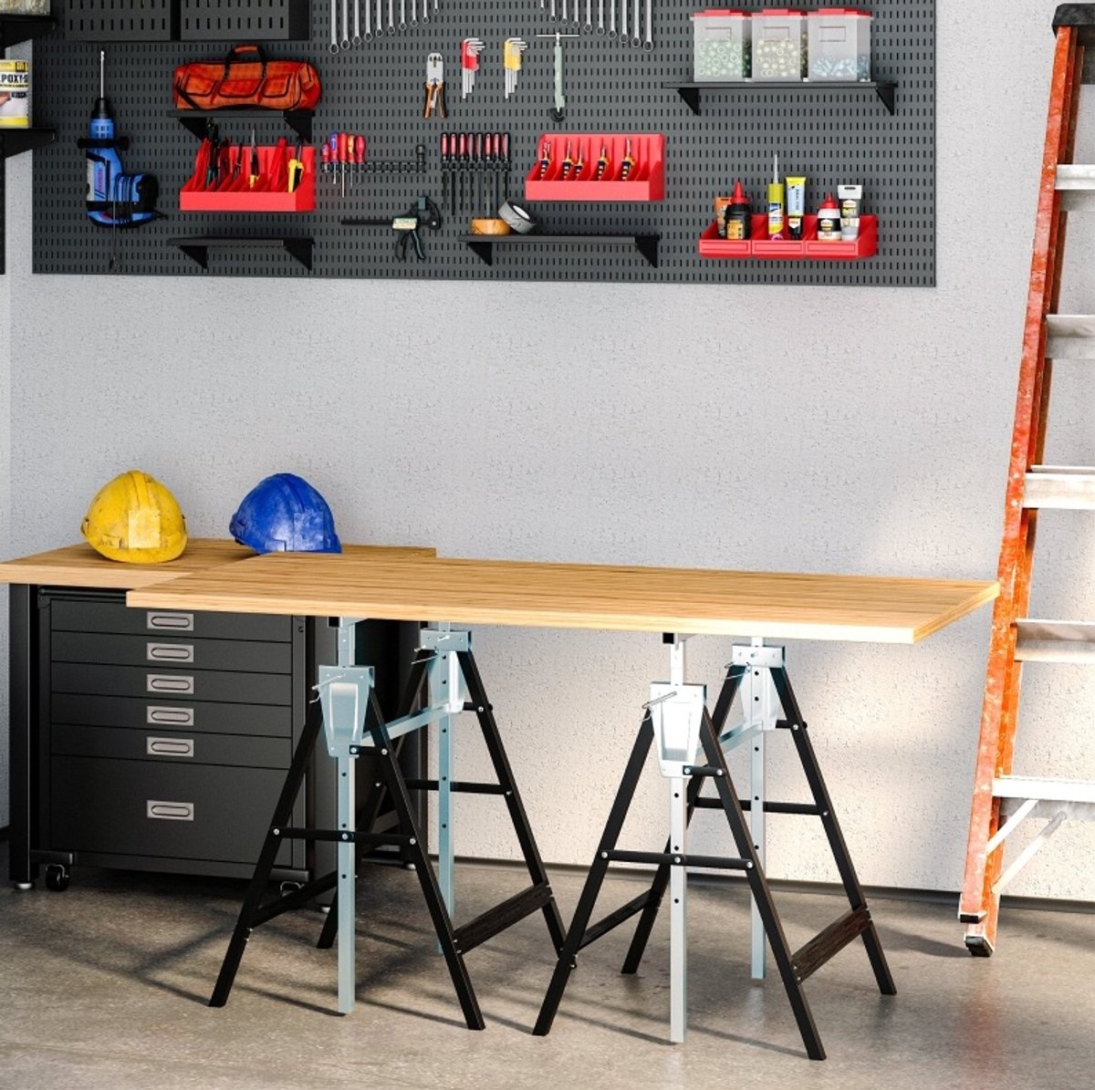REDOM - Gerüstbock 2er set - hoogteverstelbaar - inklapbaar - staal - renovatie en werkzaamheden rondom huis - Q195 staal - Zwart - 68 x 58 x 80-130 cm
