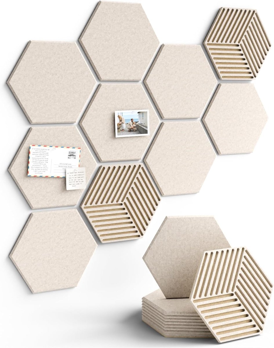 Set Van 10 Vilten Borden, Zeshoekig Kurken Prikbord, Geschikt Voor Wandmontage.