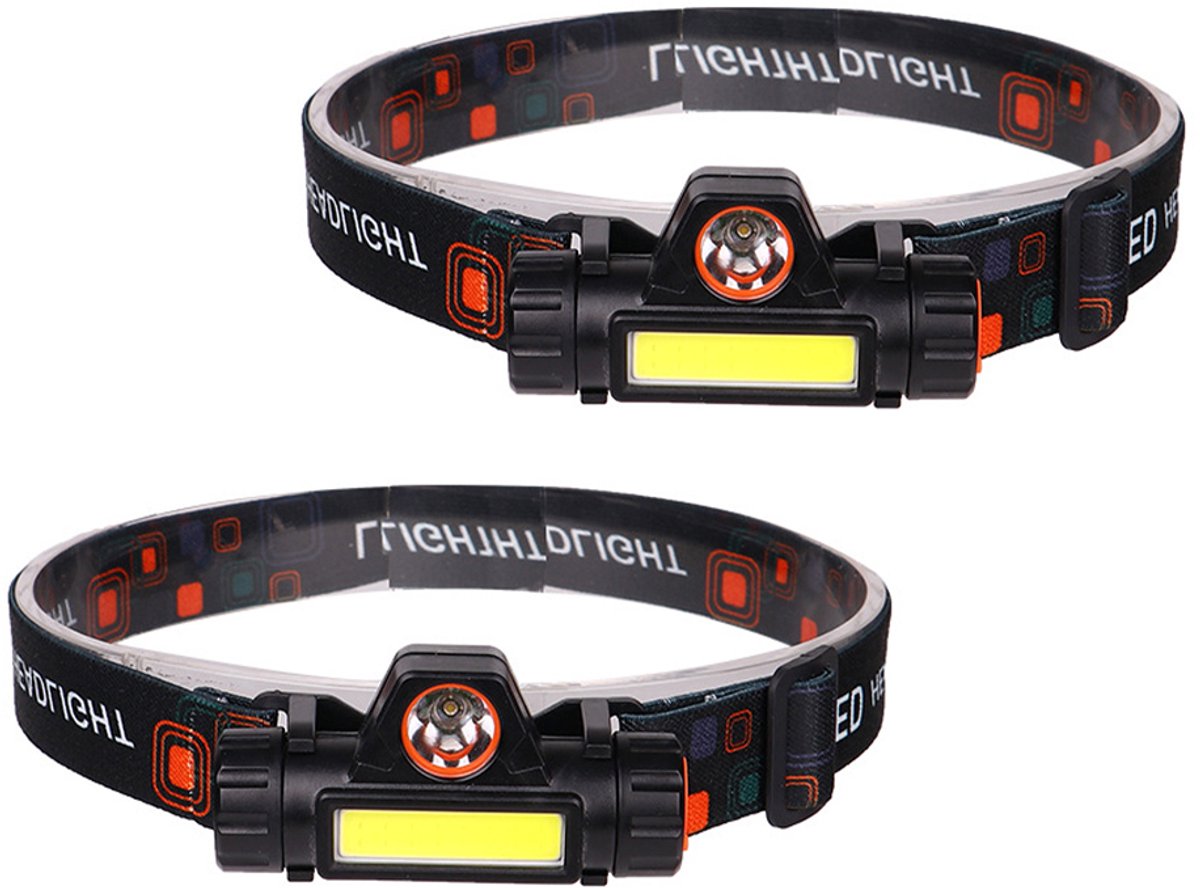 LED-hoofdlampen - USB-oplaadbaar - Verstelbare hoofdlampen - Perfect voor vissen, kamperen en hardlopen - Noodverlichting - Campinglamp - Verstelbare hoofdlampen - Set van 2 - Zwart