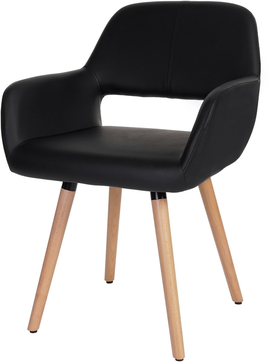 MCW Eetkamerstoel MCW-A50 II, keukenstoel, retro jaren 50 design ~ kunstleer, zwart, lichtgekleurde poten