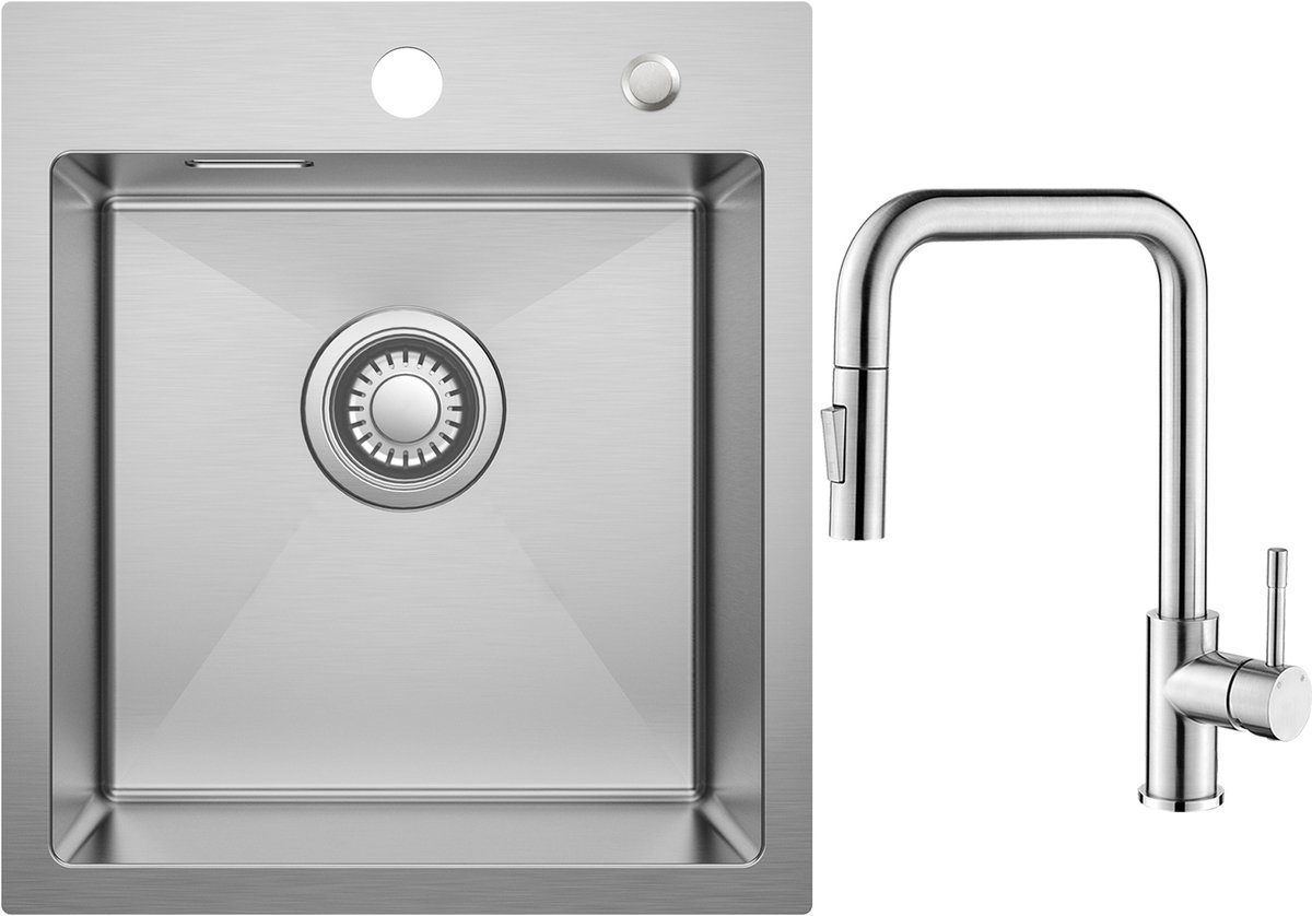 CECIPA max Spoelbak Keuken 40x45CM - Spoelbakken met Kraangat - Spoelbakken Keuken Met Premium Keukenkraan - Gootsteen RVS - Wasbak Keuken - Enkele Spoelbak - Spoelbakken met afdruip - RVS