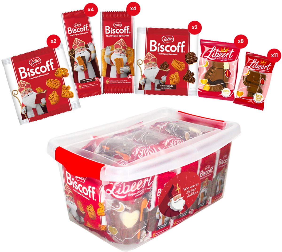 Libeert & Lotus Sinterklaaspakket 813g - 31 stuks chocolade & Lotus Biscoff koekjes - individueel verpakte Sinterklaas traktaties