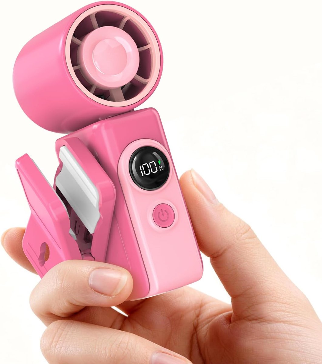 Stille Klemventilator met Digitaal Display - Draagbare Ventilator - Oplaadbare Clipventilator - Digitaal Display - Voor Bureau, Bed & Buiten - Bureauventilator - Ventilator - 4 Snelheden & 360° Draaibaar - USB Oplaadbare Mini Ventilator - Barbie Roze