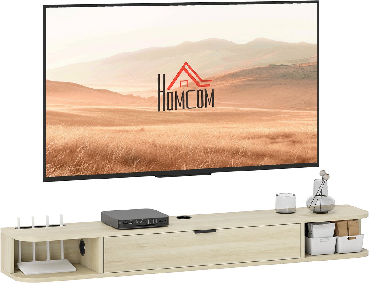 HOMCOM TV-meubel - Spaanplaat - 140x24x16cm - Natuurlijk hout