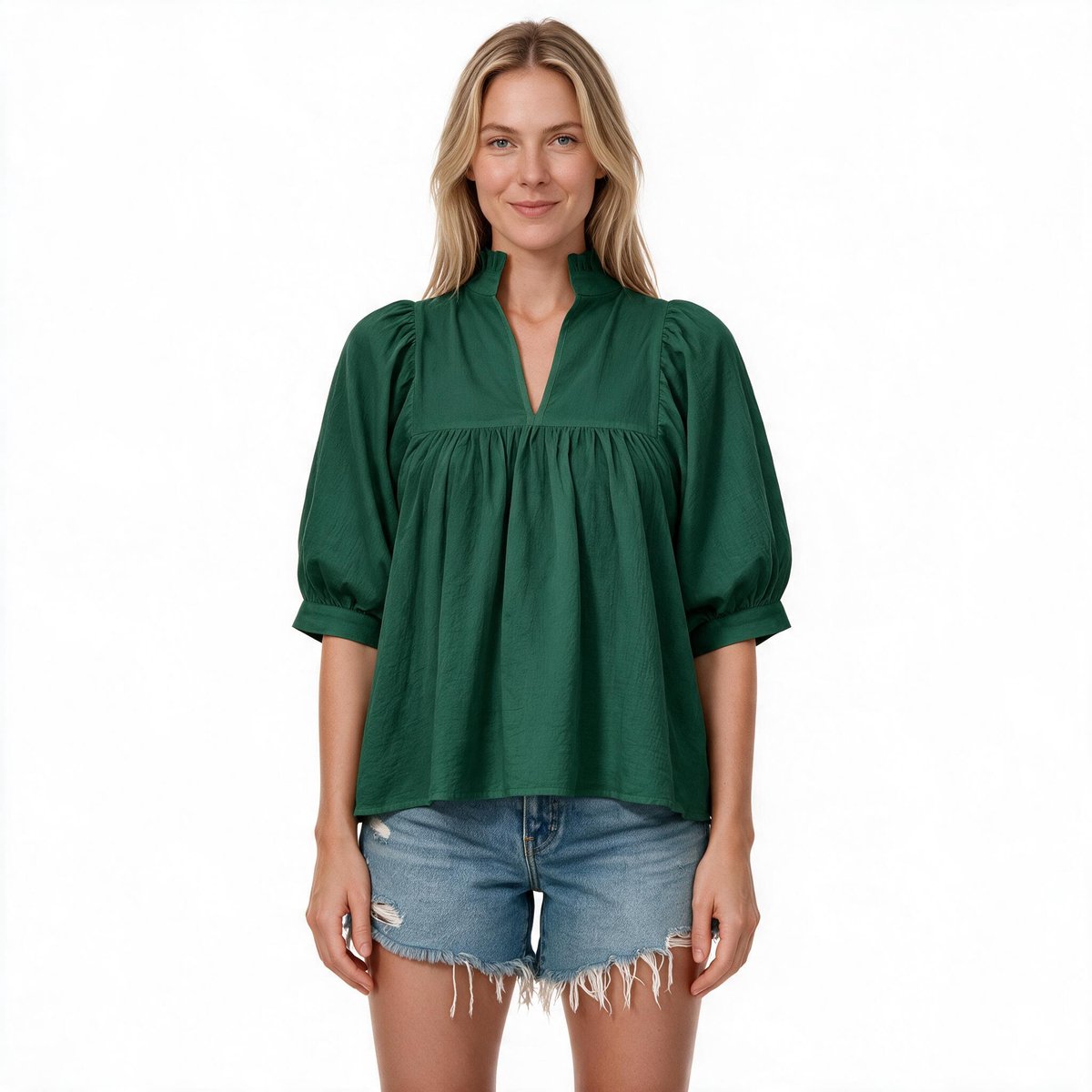 Imily Bela Dames Losvallende Blouse met V-hals en Pofmouwen