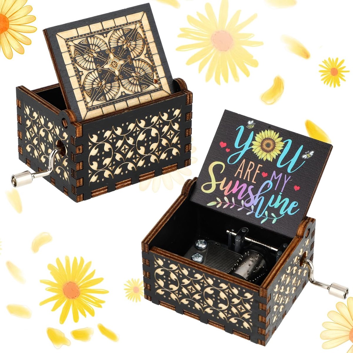 Jeffdad You are My Sunshine muziekdozen, houten lasergegraveerde vintage handslinger unieke muziekdoos geschenken voor - ShopVlot