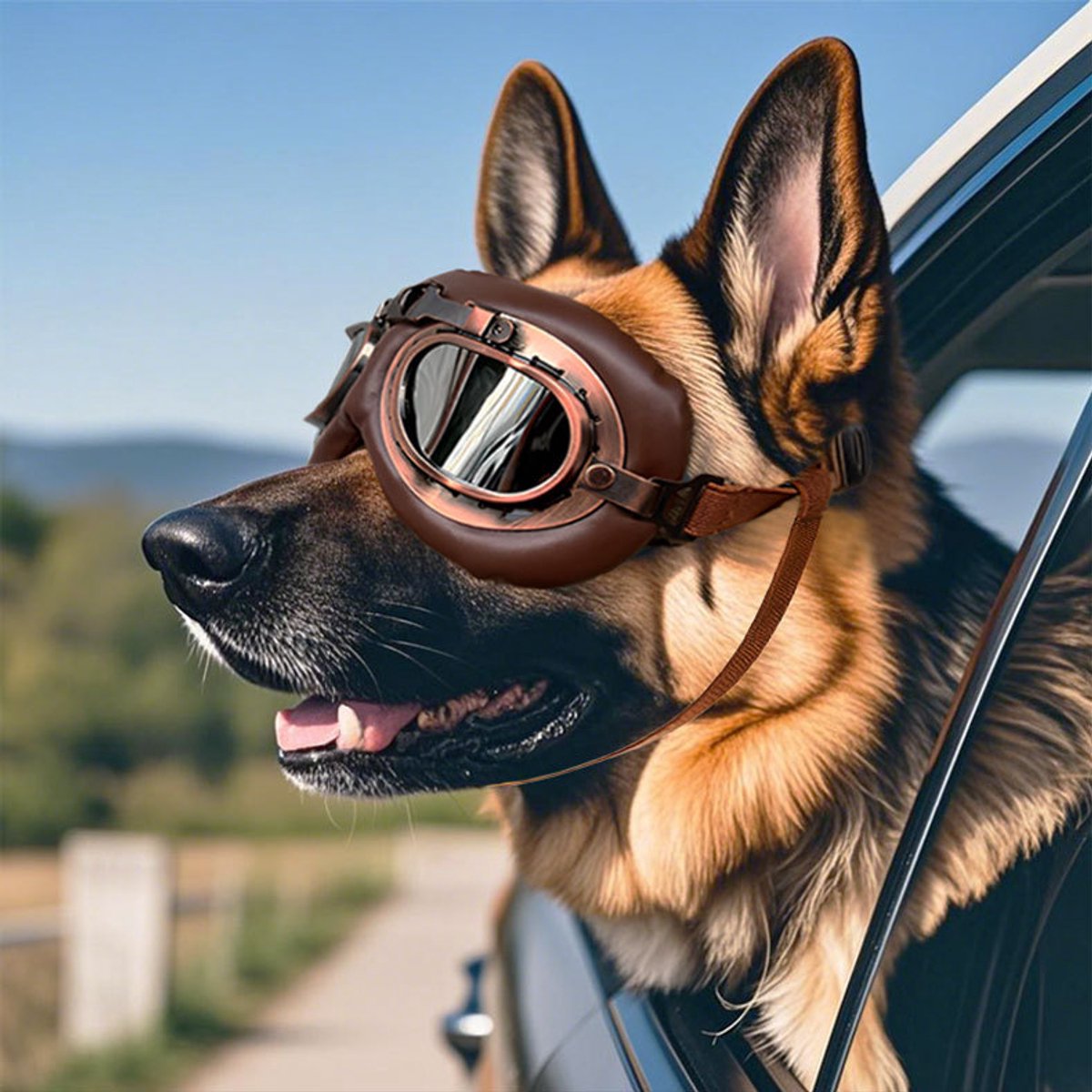 Vintage Pilot Hondenbril Zonnebril - Wind-, Zand- en UV-bescherming Voor Grote Honden/Retro Lederen Honden Zonnebril - Accessoire voor Autoritten en Buitenactiviteiten