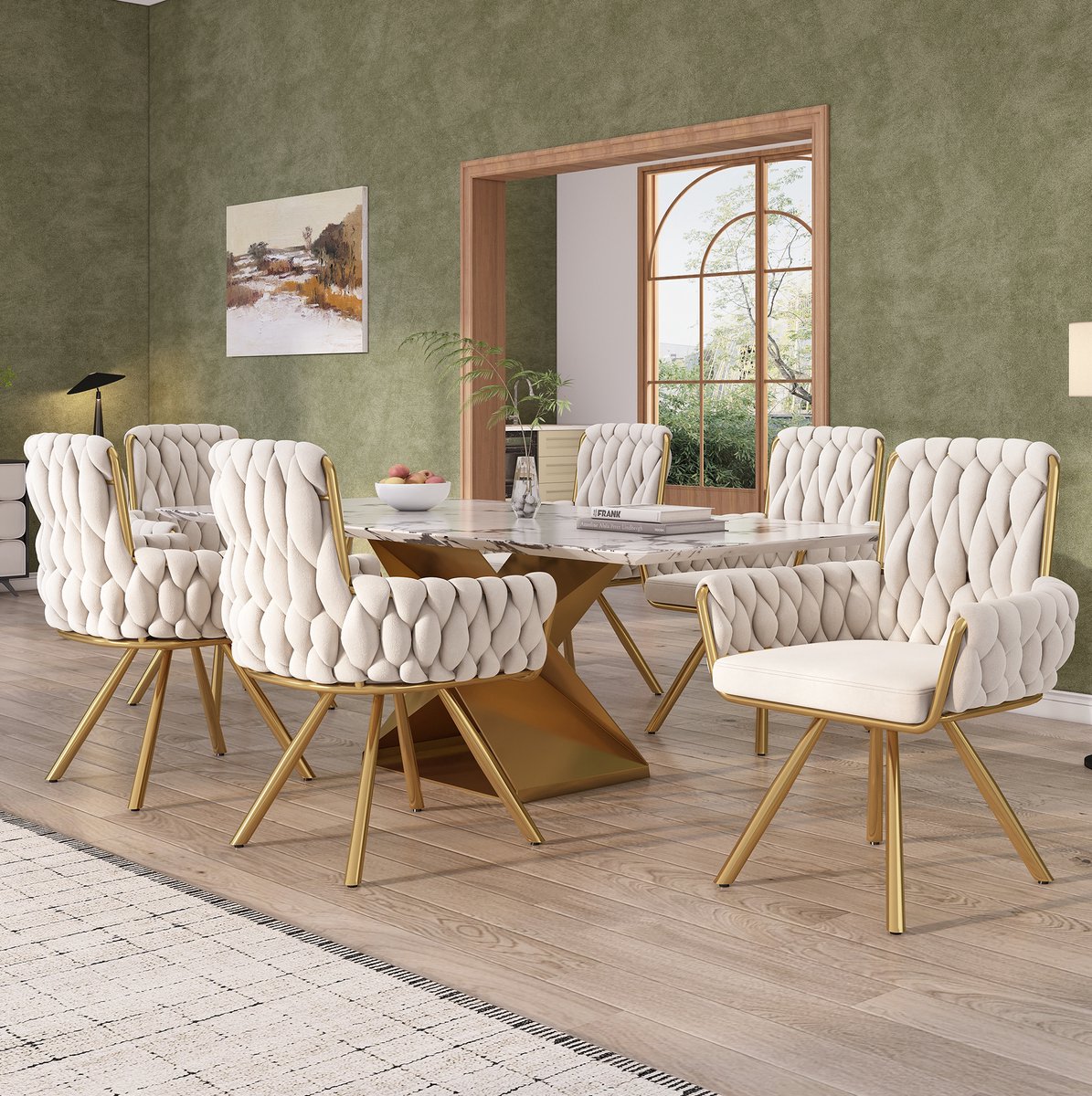 STILVORA Eetkamerstoel Set Van 6 - Fluwelen Kuipstoel Met Armleuningen En 360 Graden Draaifunctie - Voor Eetkamer En Woonkamer - Metaal - Beige