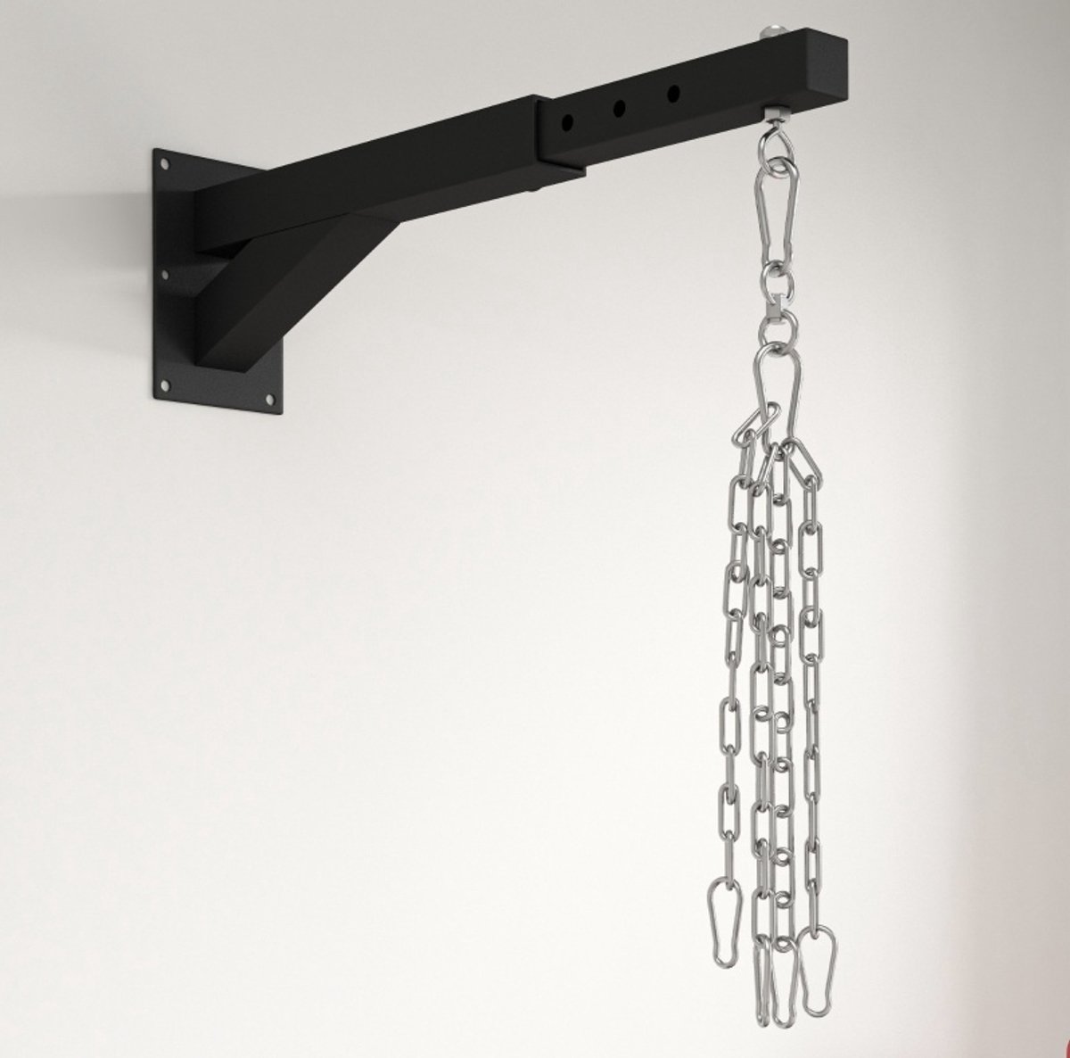 REDOM - Bokszak muurbeugel - Verstelbaar in 5 lengtes - Met ketting en 360° draaibare haak - Stalen wandmontage - Voor training - Zwart - 45-65 x 12 x 20 cm