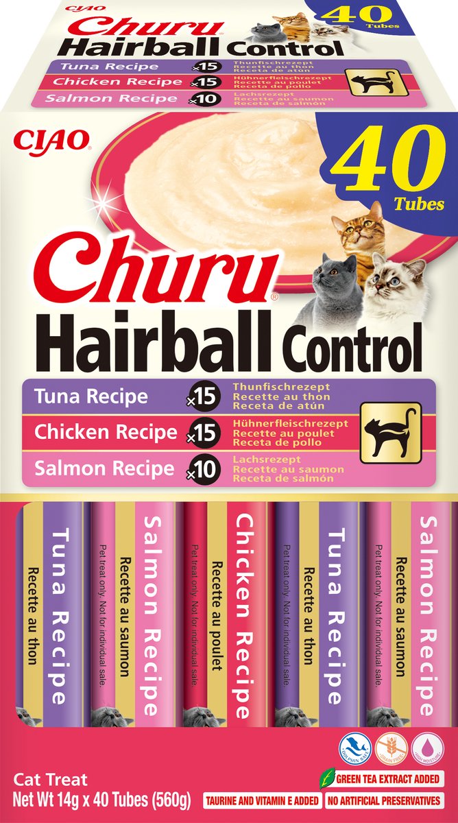 Inaba Ciao Churu Hairball Creamy Puree Liquid Kattensnack Tonijn & Kip 40x14g