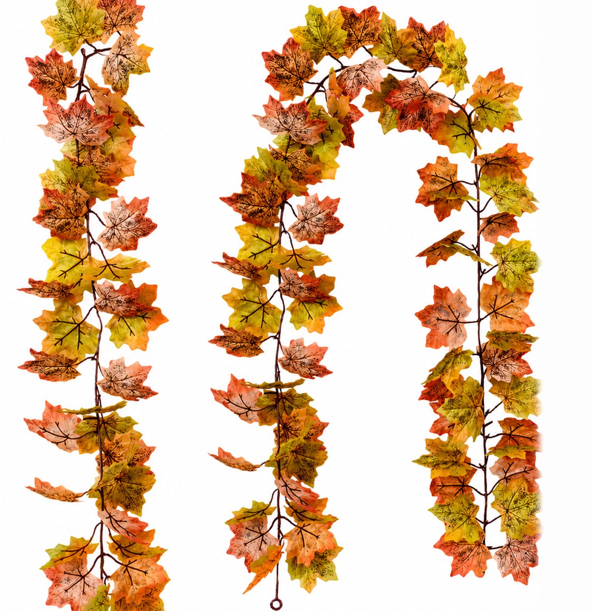 2 Stuks Kunstmatige Esdoorn‑bladeren Krans - 350cm Herfstdecoratie - voor Binnen en Buiten - Halloween en Thanksgiving Versiering - Kunststof - eenvoudig op te Bergen
