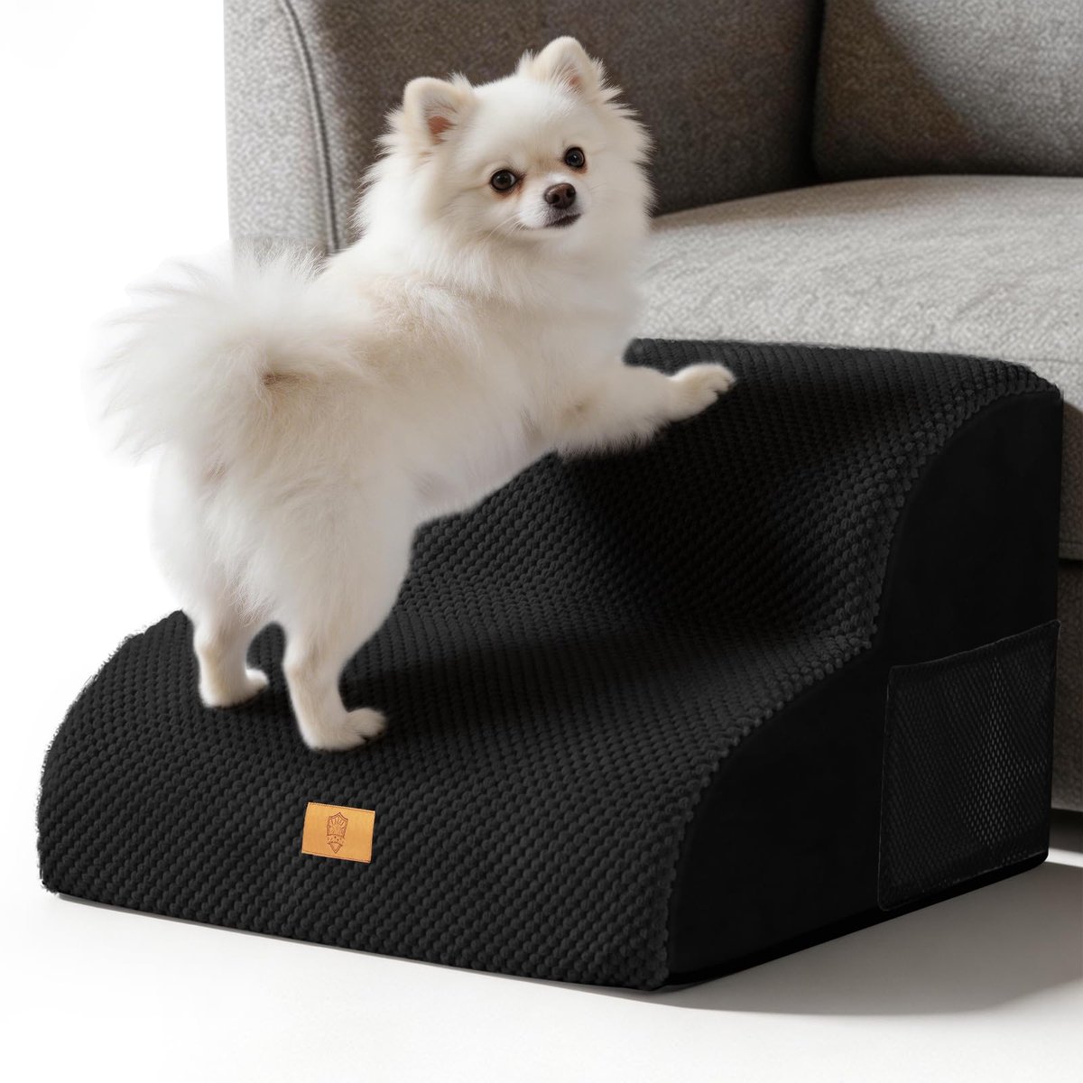 Famanu – Hondentrap voor kleine honden, antislip met 2 treden, wasbare huisdiertrap met handvat en opbergtas, zwart