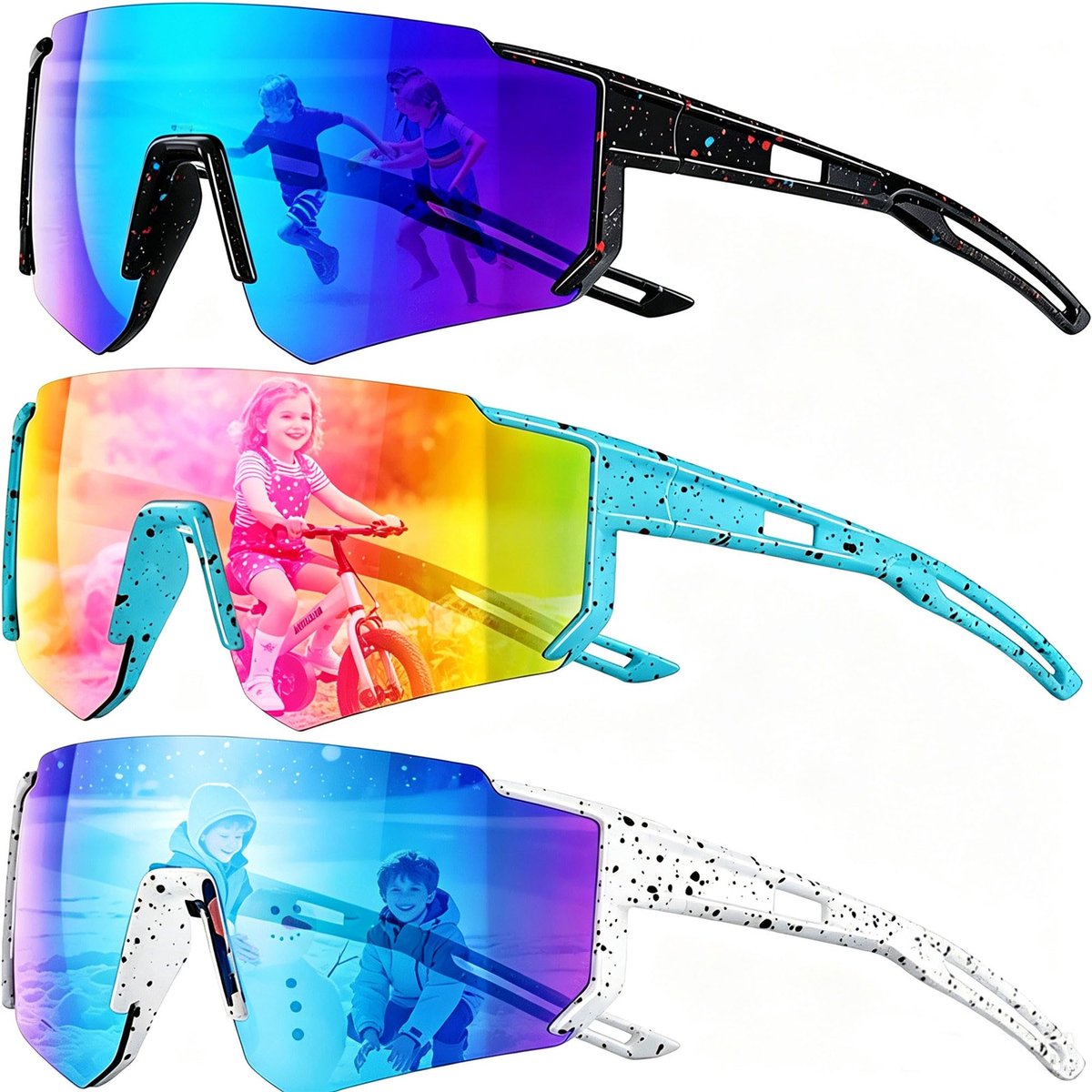 Namajunas - Zonnebril - Zonnebrillen 3-Pack - Sunglasses - Fietsbril - Sportbril - Ski - Festival Rave & Party Bril - Fietsbrillen - Sportbrillen - Festival bril - Rave - Voor heren en dames