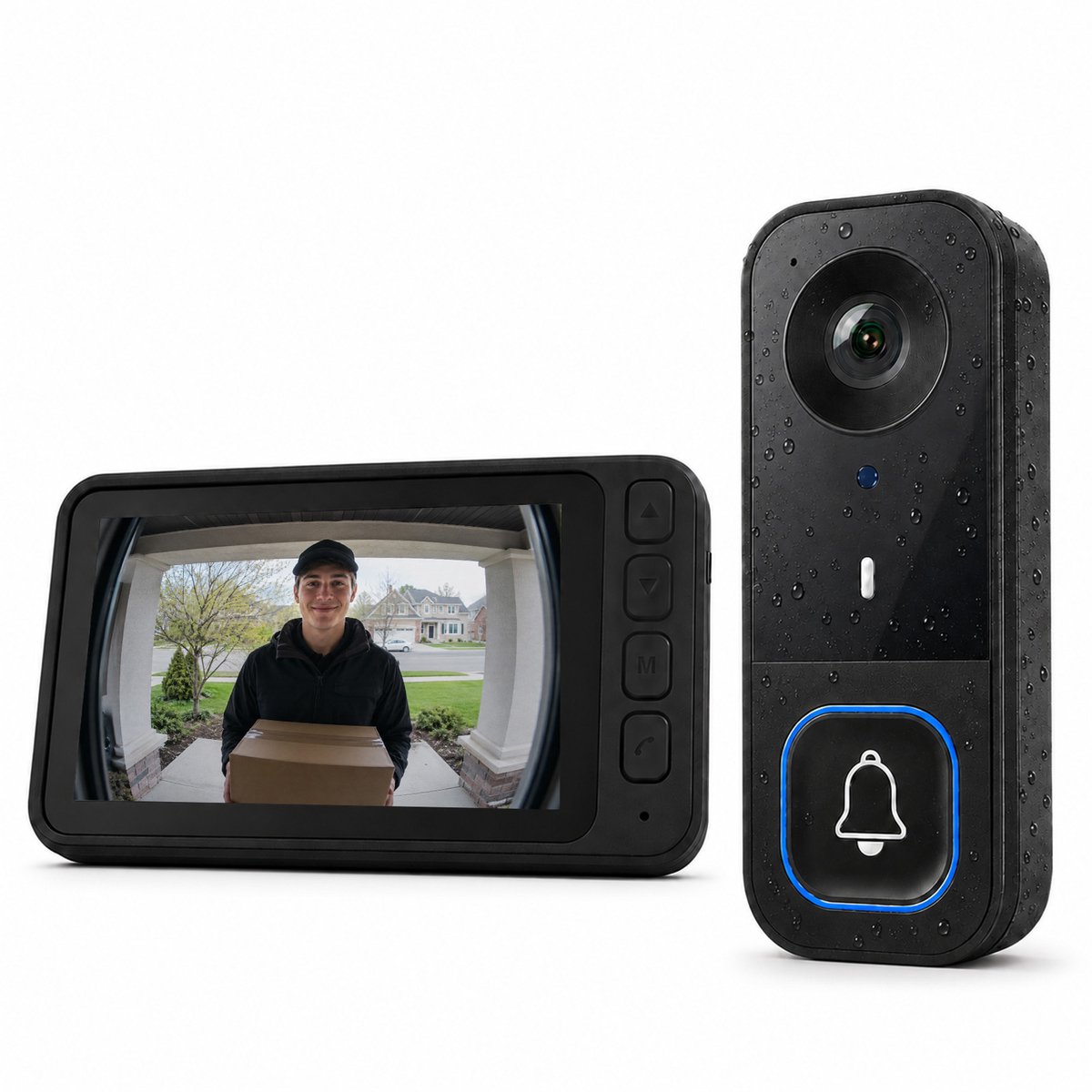 Draadloze Video Deurbel met Camera en 4.5" Scherm - Zonder Abonnement - Geen WiFi & App - IP54 Waterbestendig - Infrarood Nachtzicht - Tweeweg Audio - 2 Maanden Accu