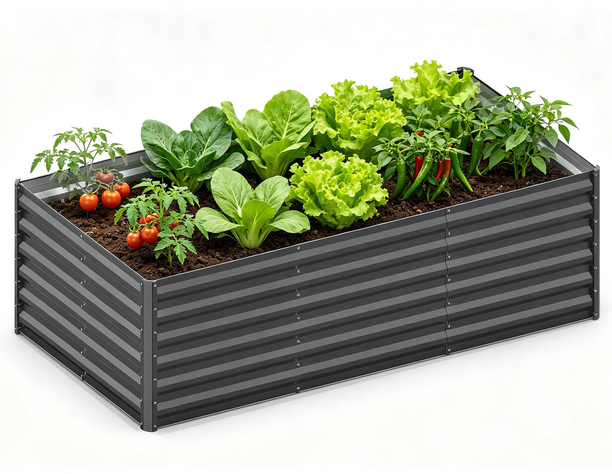 Soontrans - Verhoogde Metalen Plantenbak - 180X90X60cm - Rechthoekig Verzinkt Staal - Groot Plantenbed voor Groenten - Bloemen en Kruiden - Tuin Tuinbed & Terras Bloembed - Zwart
