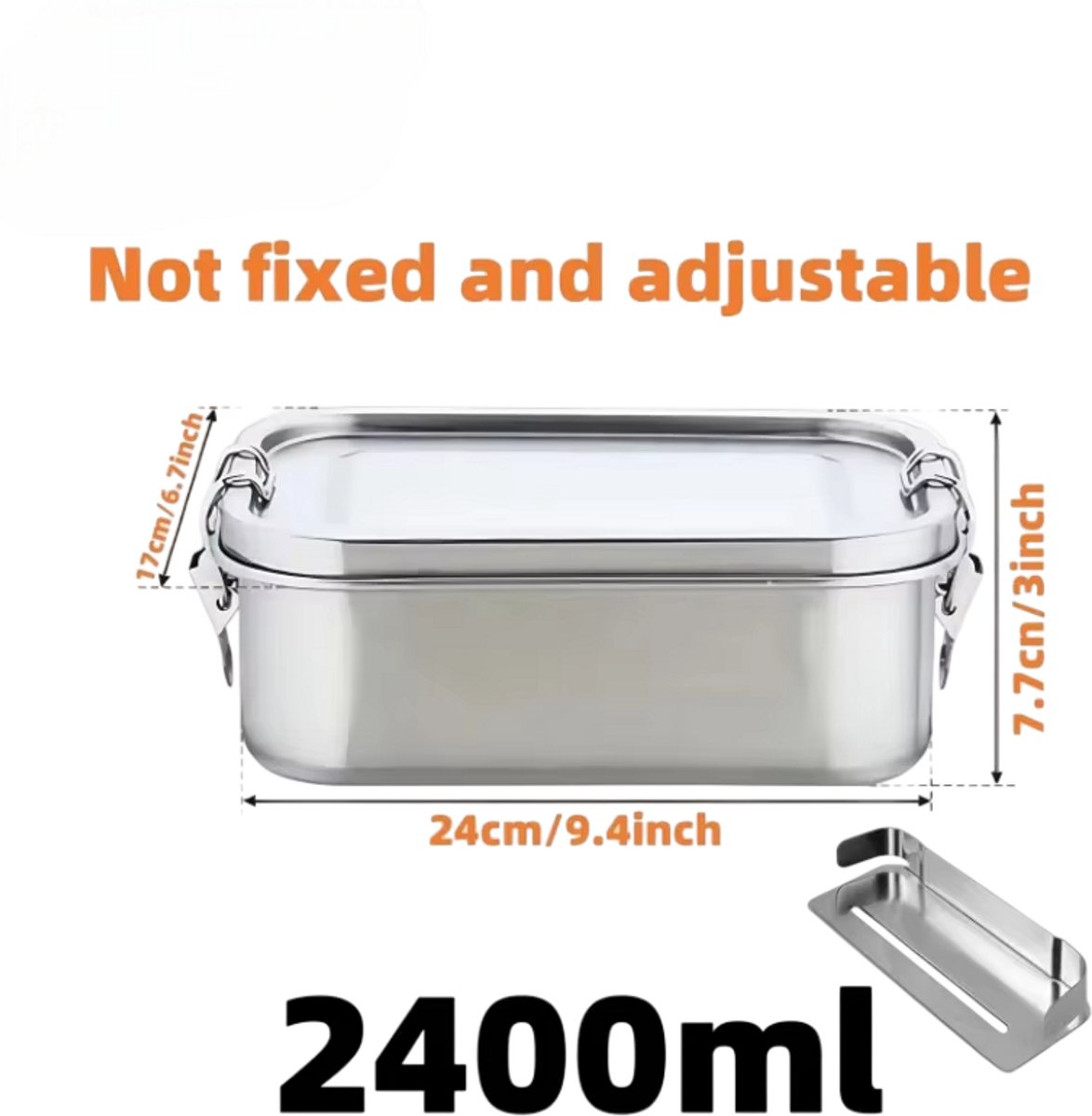 Roestvrijstalen Lunchbox – Lekvrije Lunchbox voor Kinderen & Volwassenen, Meal Prep Voedselcontainer, Vaatwasser- en Vriezerbestendig - 2400 ml, 1 stuk
