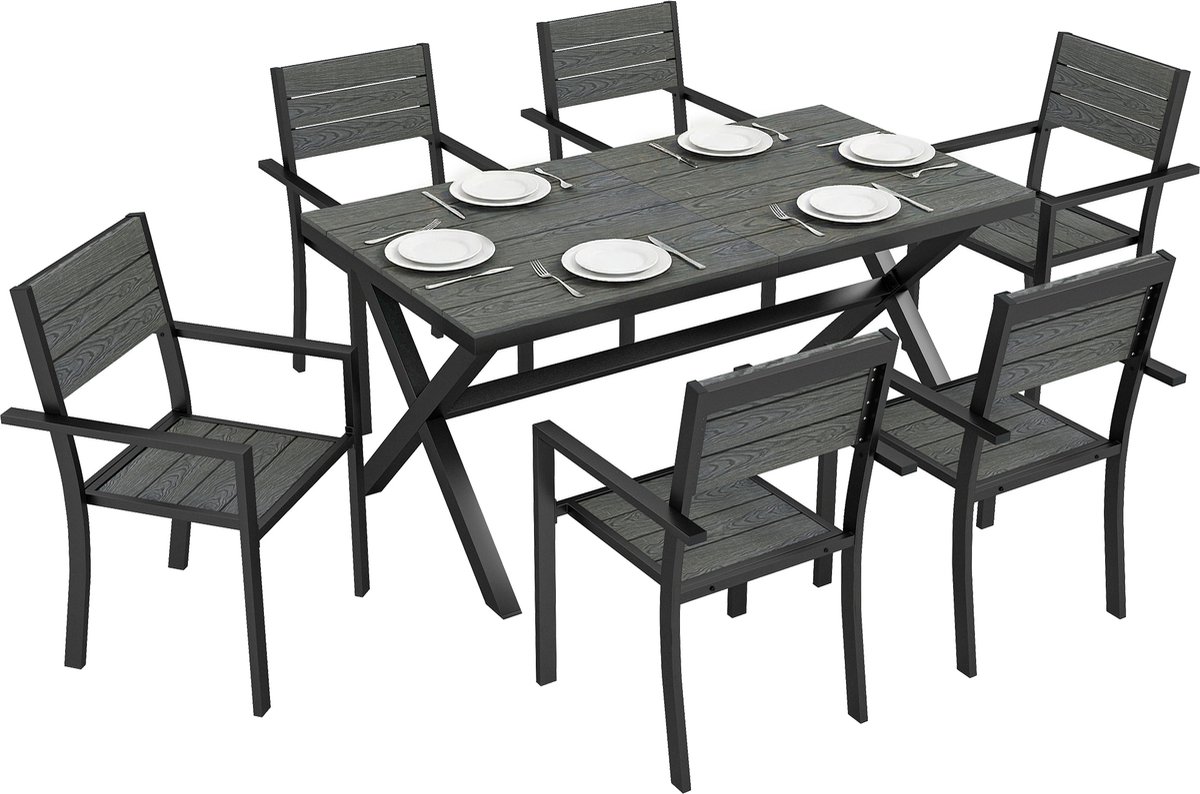 Outsunny Terraseetset - Aluminium, Imitatiehout - 160 x 86 x 72 cm - Grijs