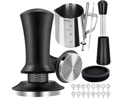 Espresso accessoireset met 22 onderdelen, inclusief tamper, melkopschuimer, lepel en latte-art stencils voor perfecte koffie en barista-ervaring