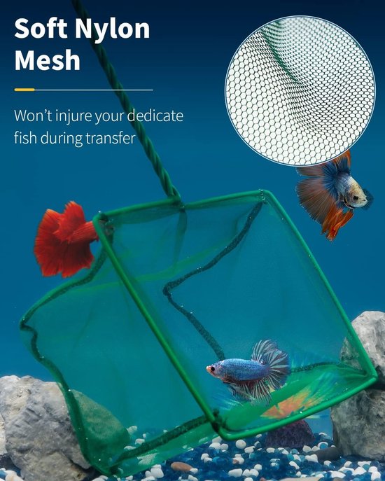 Klein vierkant aquariumschepnet met gevlochten metalen handgreep voor vissen, vijvers en zwembaden - zacht, fijnmazig reinigingsnet voor optimale verzorging — afbeelding 2