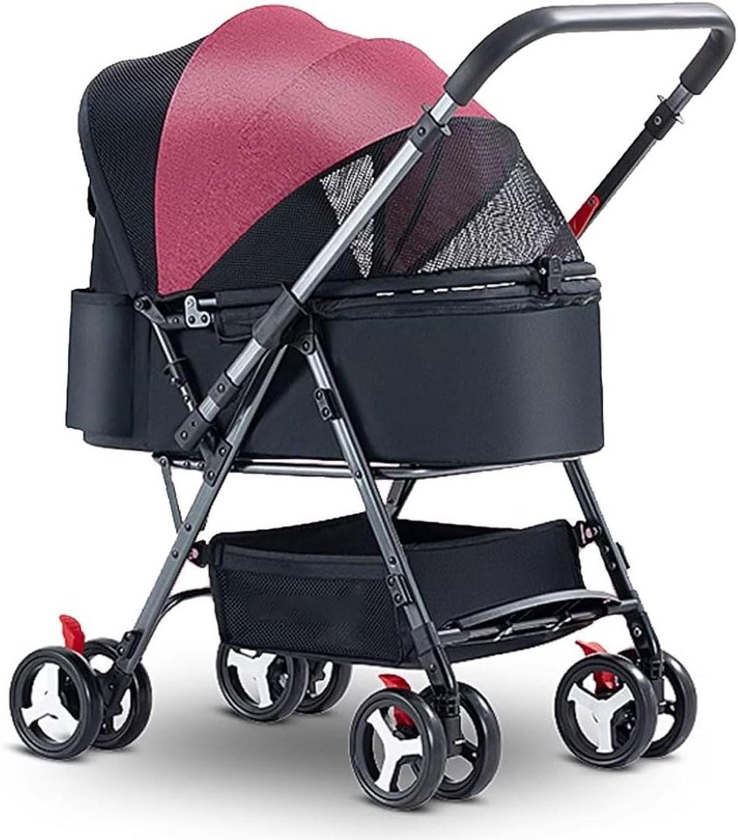 Huisdier kinderwagen - Dierenbuggy - Veilig vervoer - Opvouwbaar ontwerp - 100x42x63cm - Rood