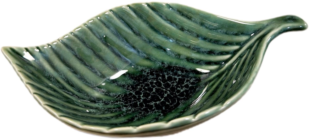 Keramische dipschaal/saladekom in bladmodel, 15 cm