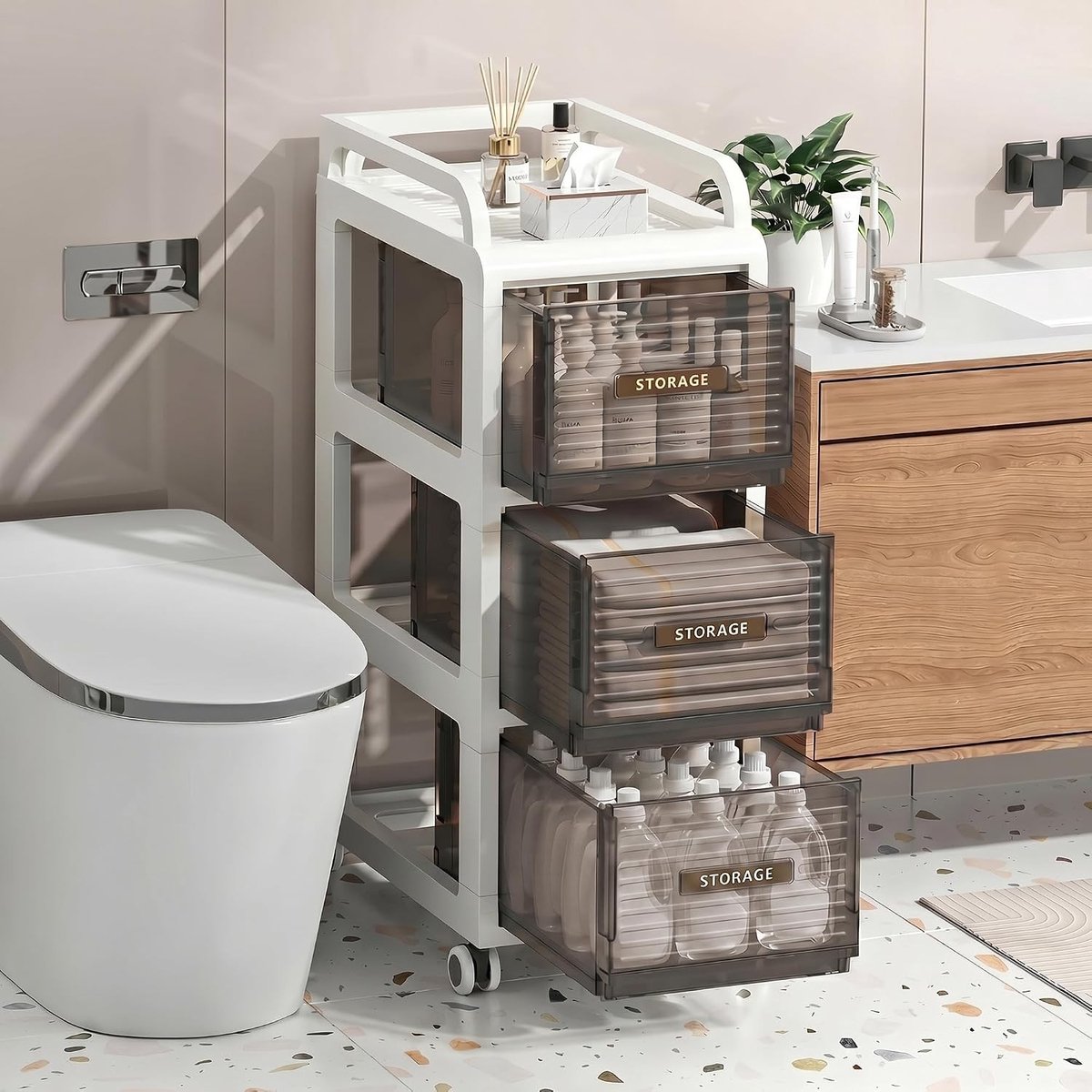 Badkameropslag - Wit - 30 cm Breed - Slank Kastje Met Wielen - Voor Badkamer en Keuken