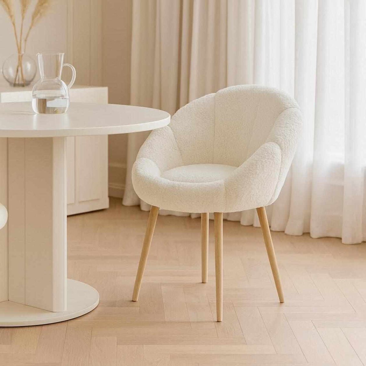 Asir - Fauteuil - Wit en Walnoot - 70 x 65 x 82 cm