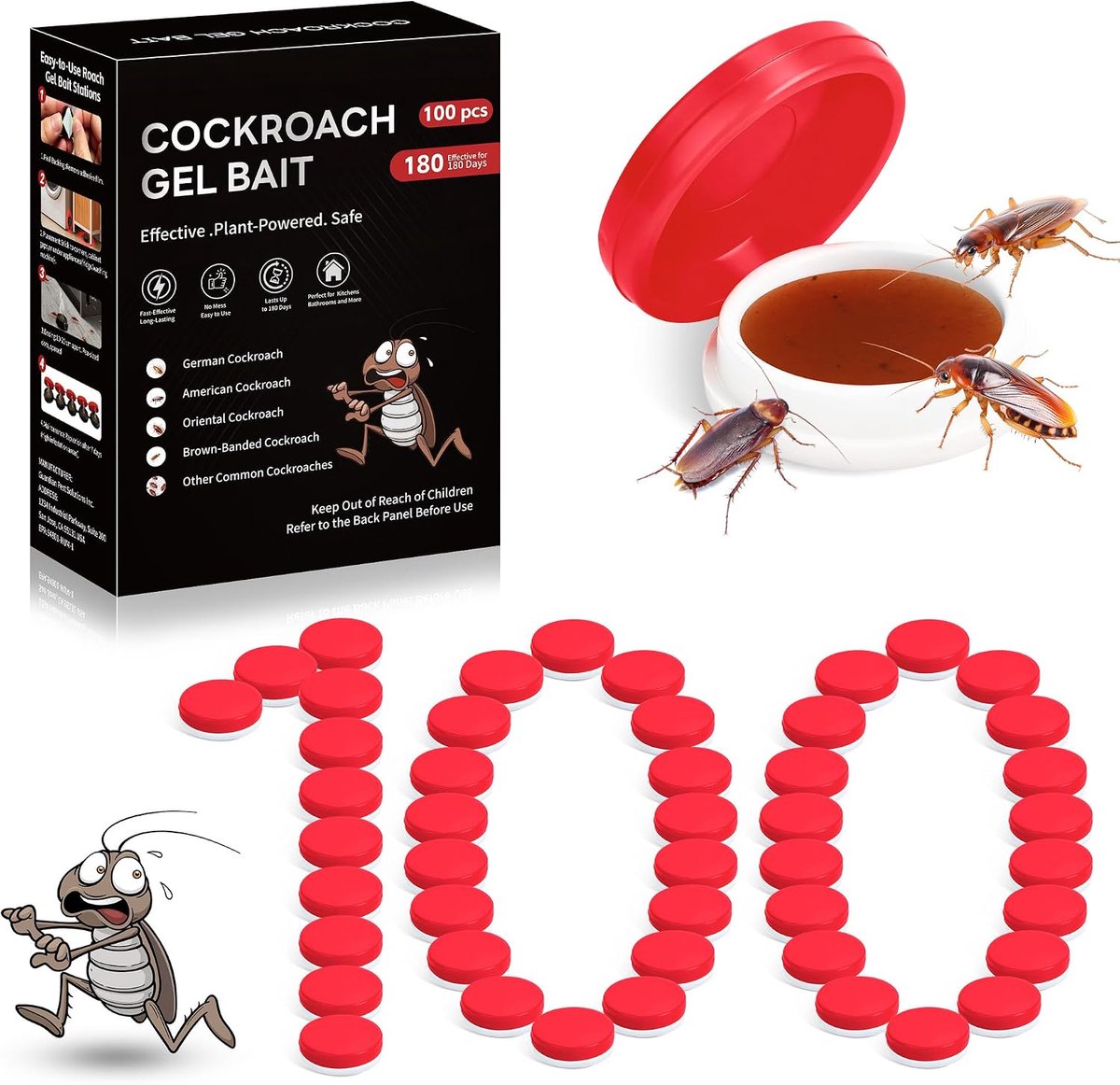100 stuks kakkerlakken, lokaas met lokstof, veilig voor kinderen en huisdieren, direct te gebruiken, rood - ShopVlot