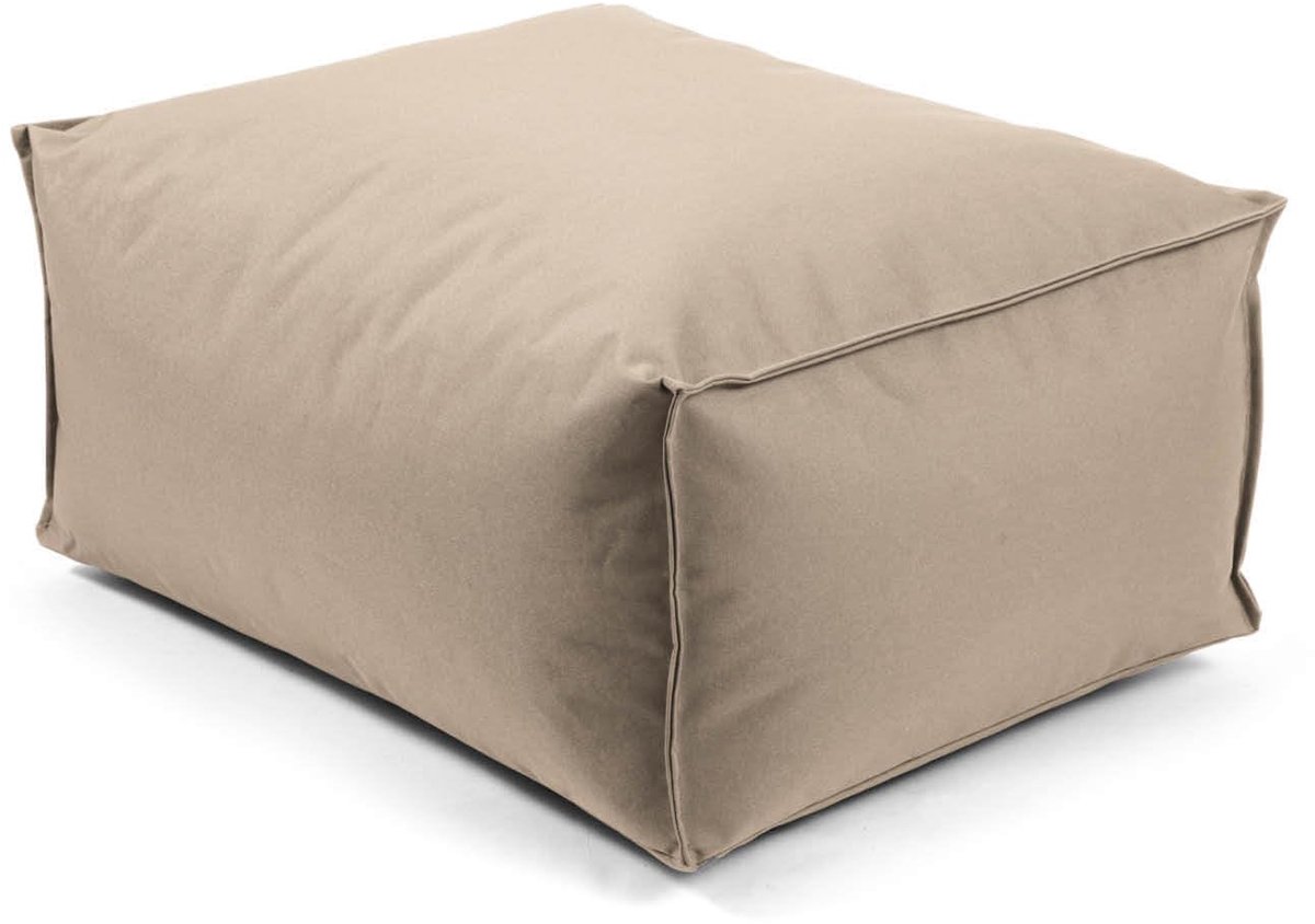 Famanu – Vierkante outdoor zithocker, 60x45 cm, gemaakt in Duitsland, ideaal als vloerkussen, voetenbankje en bijzettafel in beige-kaki