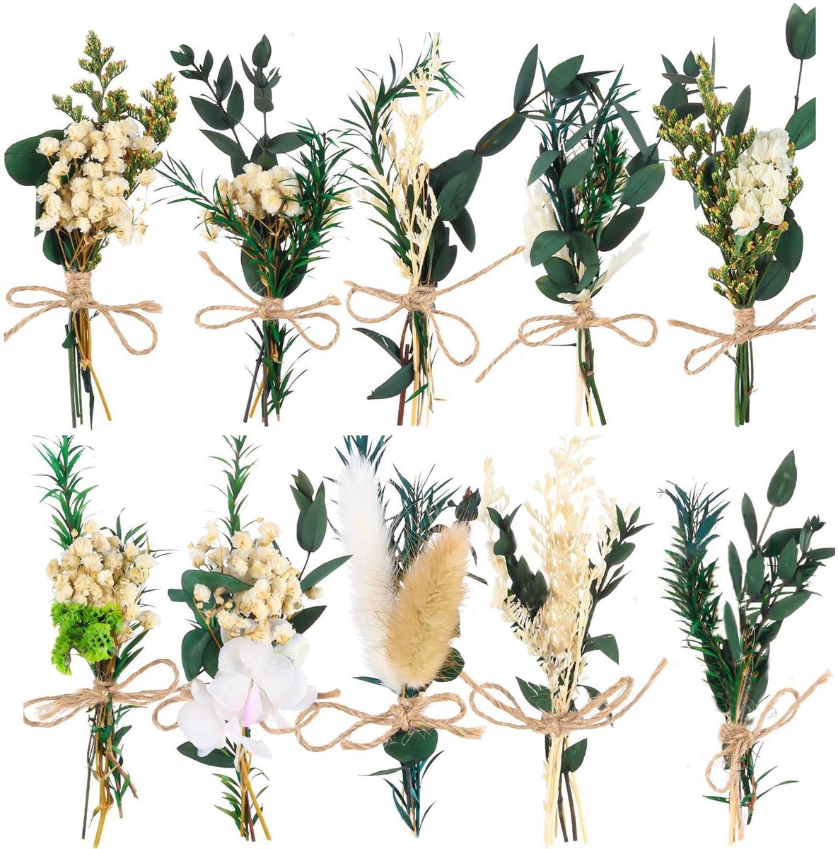 Kleine Gedroogde Bloemen - 12 Bundels Mini Boho Boeket Natuurlijk Gedroogde Bloemen voor Slaapkamer Bruiloft en DIY - ShopVlot
