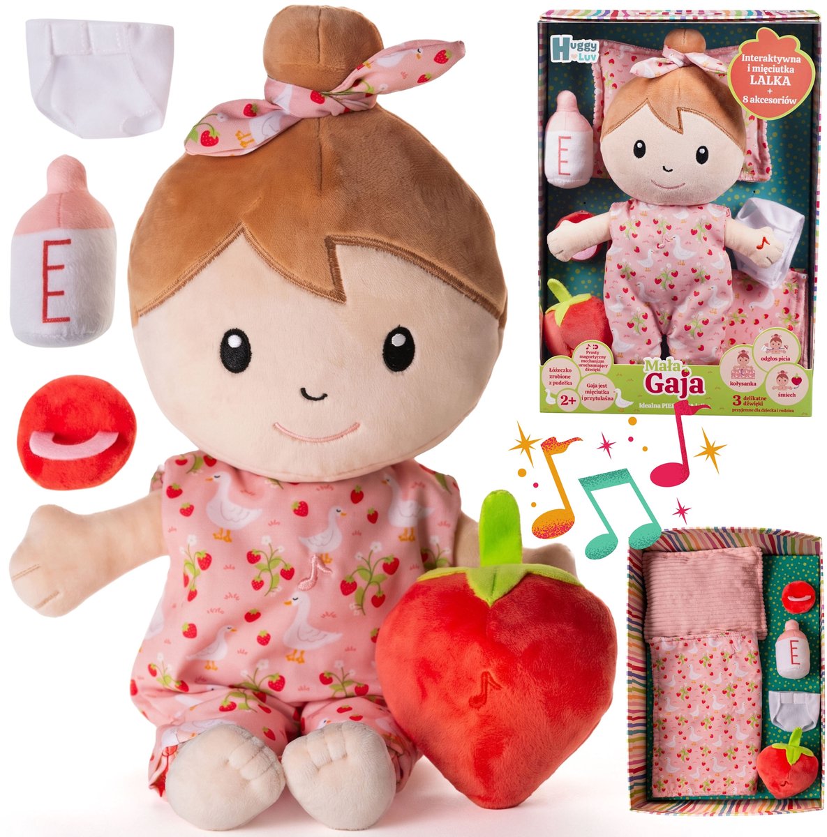 Gaja Interactieve knuffelpop, magnetische accessoires, eerste lappenpop, geluid 2+