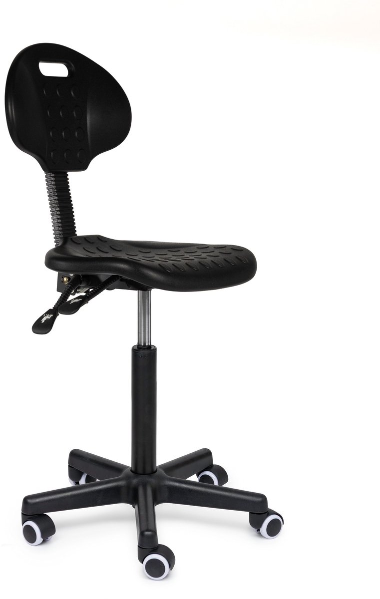 Ergonomische Werkstoel Zwart Op Wielen - Black Hoog (70-86cm) / met Voetsteun / Standaard wielen