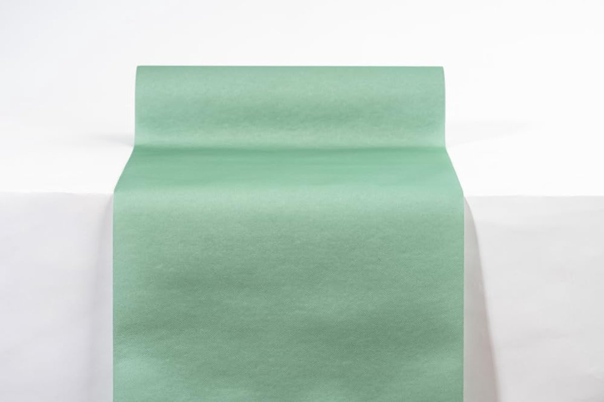 Mank Tafelloper van airlaid vlies in eucalyptus groen 40 cm x 24 m, tafelband voor verjaardagen en bruiloften - ShopVlot