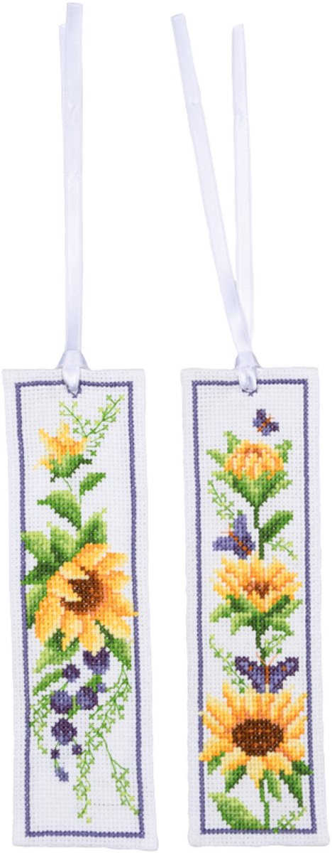 Vervaco - Bladwijzer kit Zonnebloemen set van 2 - PN-0207191 - Borduren - Borduurpakket - Borduurpakket volwassenen - Borduurpakket kind
