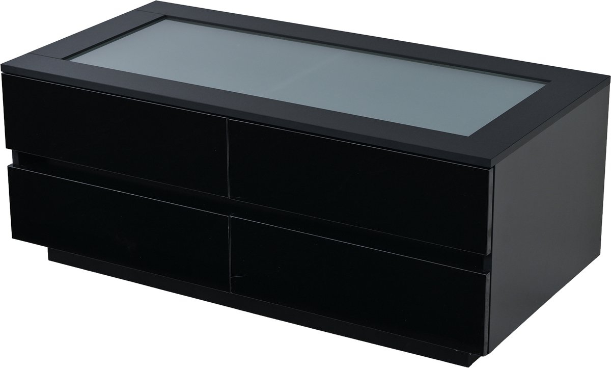 Ropilly Zwarte Salontafel - Koffietafel met Lades - LED Verlichting - Gehard Glazen Blad - Hoogglans Fronten - Woonkamer - 100x50x40 cm - Zwart