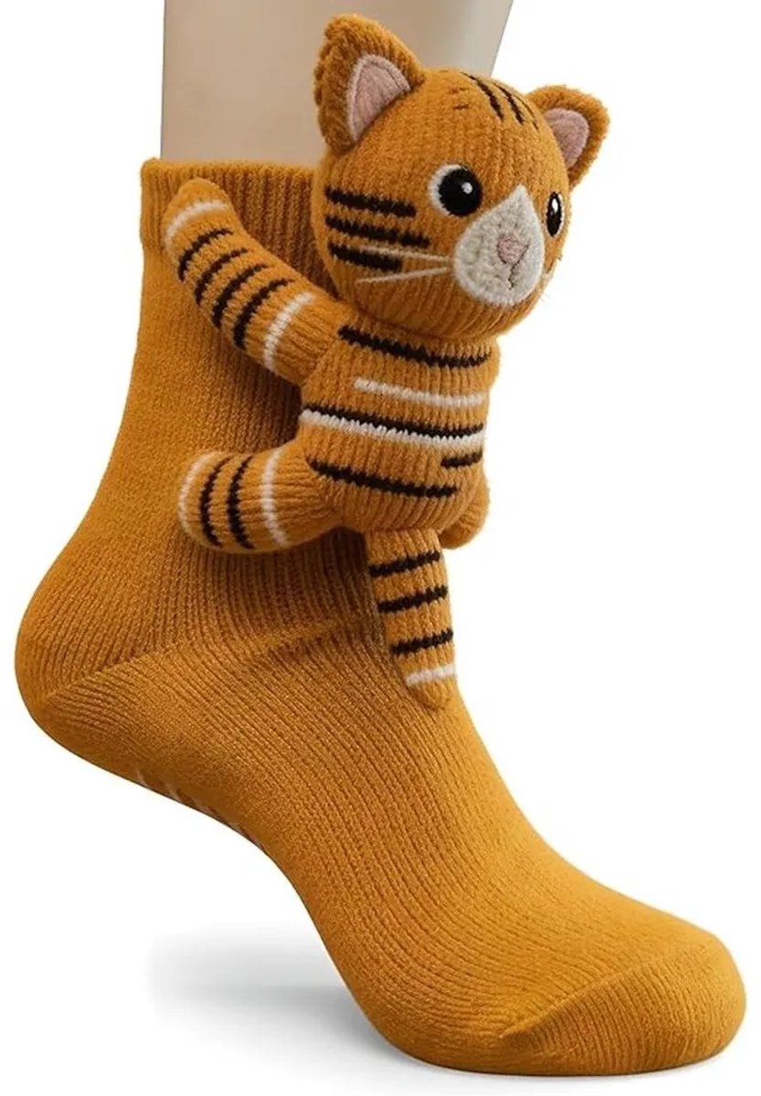 Casalora – Sokken Dames – 3D Dieren Sokken – Gebreide Tijger Sokken – Warme Wintersokken – Eén Maat – Casual Katoenen Sokken