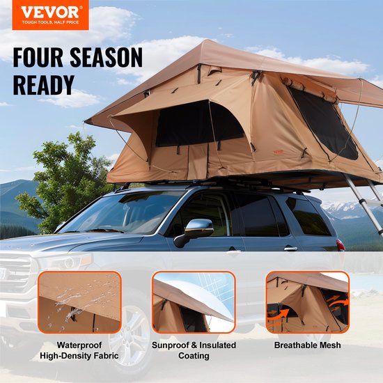 VEVOR Daktent met Harde Schaal, Autotent voor 2-3 Personen, Opvouwbare Daktent met Harde Schaal, Verstelbare Telescopische Laadtrap en Matras, Waterdicht en UV-Beschermend voor Jeep, SUV, Bestelwagen en Pick-Up van Vevor — afbeelding 5