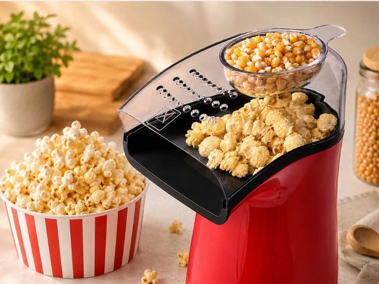 Elektrische Popcornmachine 1200W – Vetvrije Hete Lucht Bereiding – Rood/Zwart — afbeelding 4