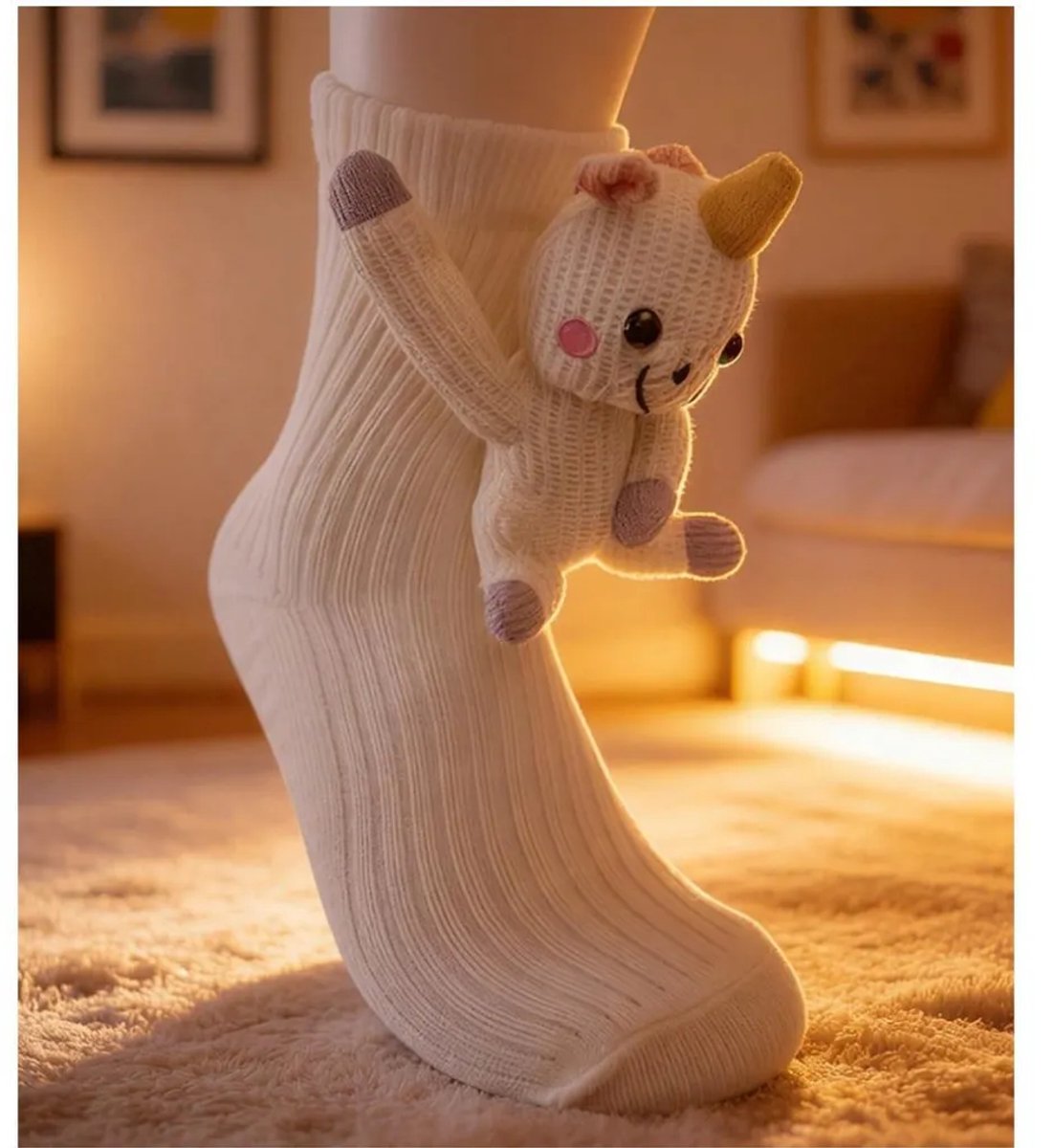 Casalora – Sokken Dames – 3D Dieren Sokken – Gebreide Eenhoorn Sokken – Warme Wintersokken – Eén Maat – Casual Katoenen Sokken