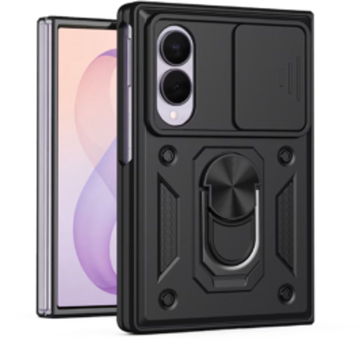 Casemania - Backcover Samsung - Z Fold 8 - Camera Protect - Kickstand - Ring Armor - Zwart