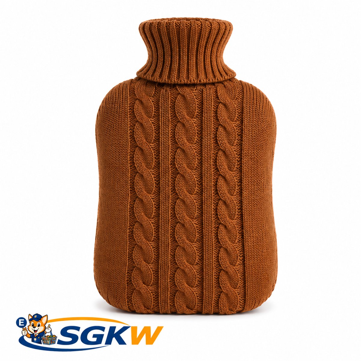 Kruik van rubber met gebreide hoes. 1,75 ltr. bruin.